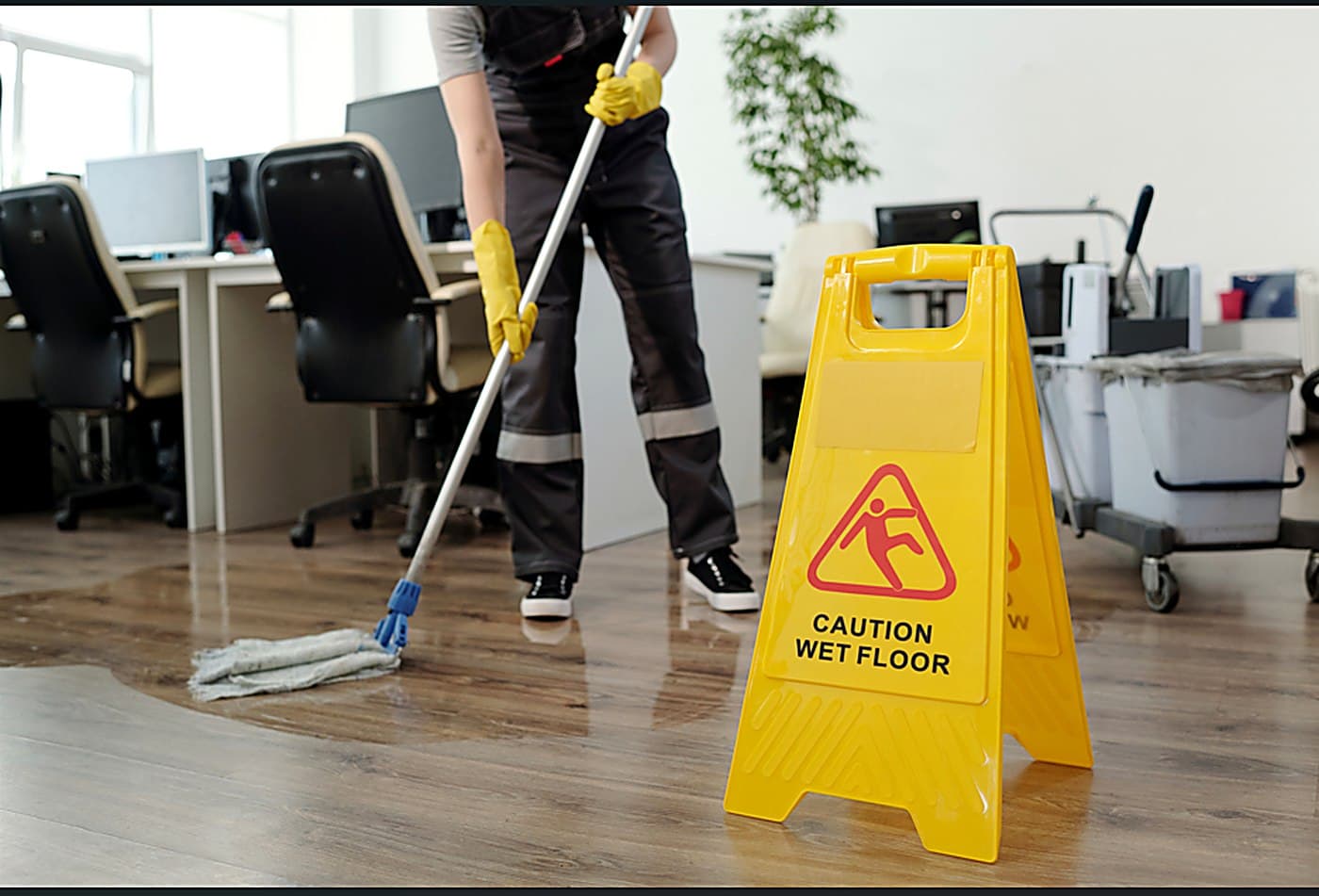 Gemsha Services team member cleaning an office floor